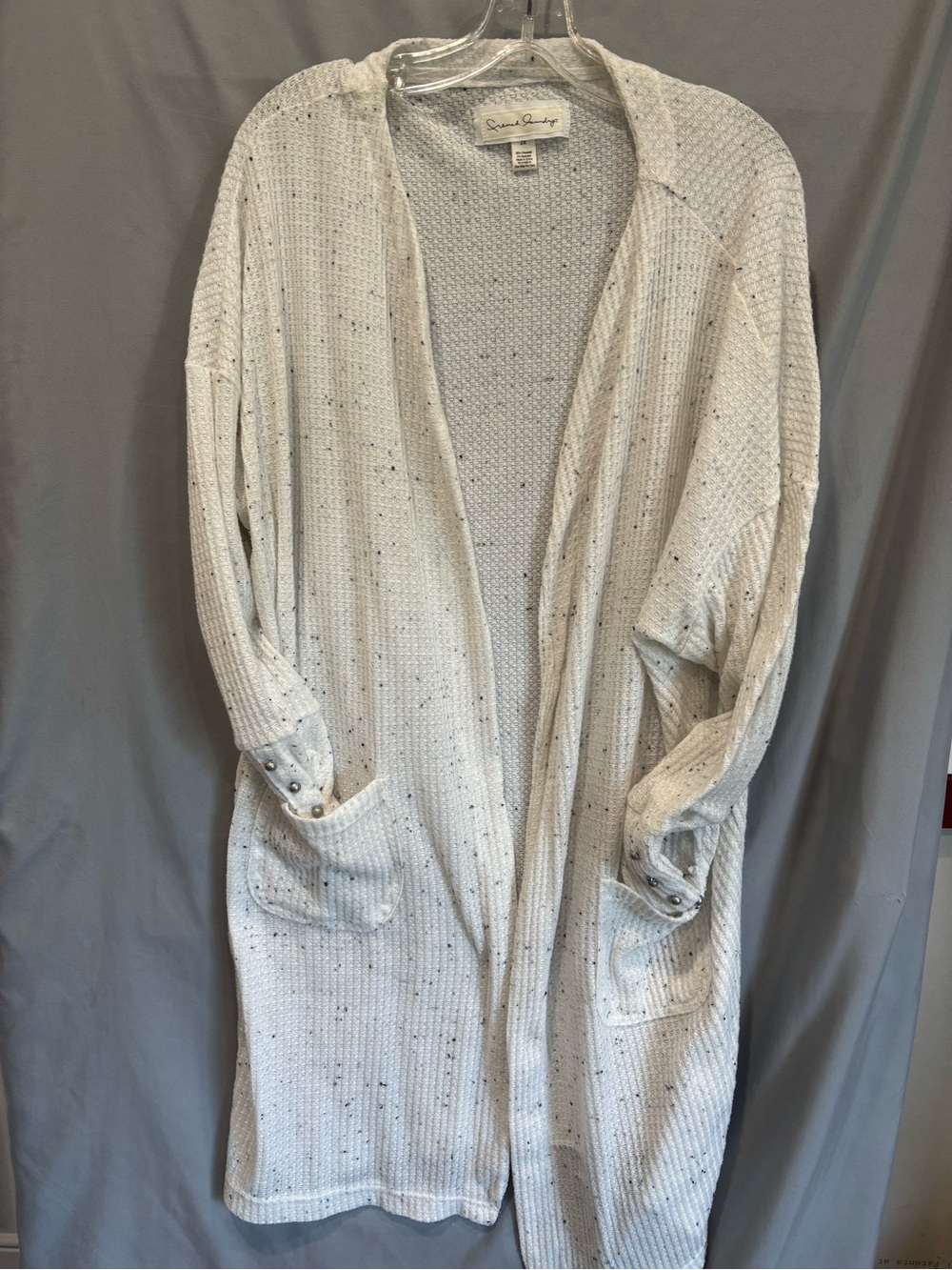 French Laundry Heathered White Open-Front Waffle Knit Cardigan